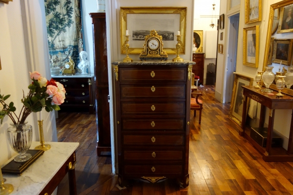 Louis XVI style Ormolu & Grey Marble Clock signed Deniere, 19th century circa 1870